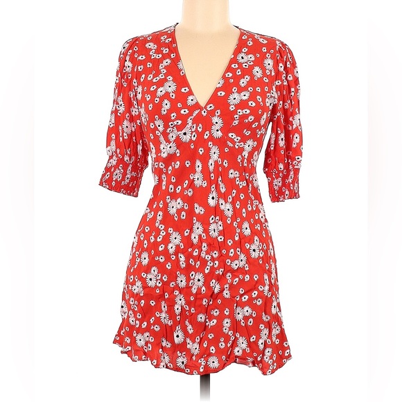 Rixo Daisy Red Floral Short Swing Dress - Size 10 - Picture 2 of 5